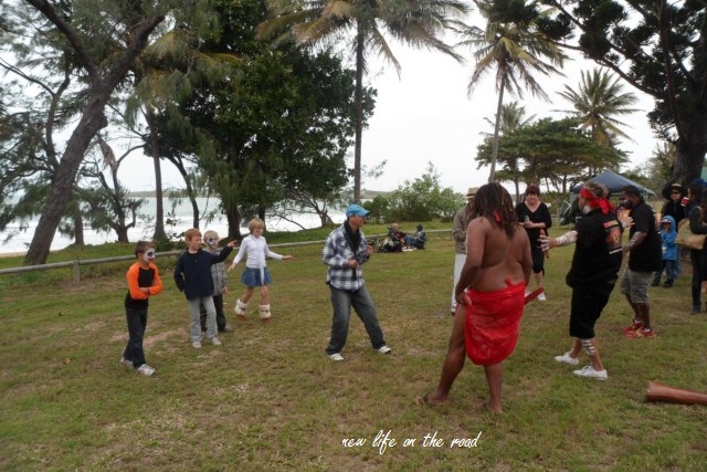 Having fun with aboriginal dancers