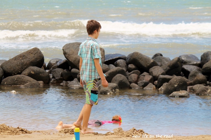Cameron and Kyle playing at Bargara Beach
